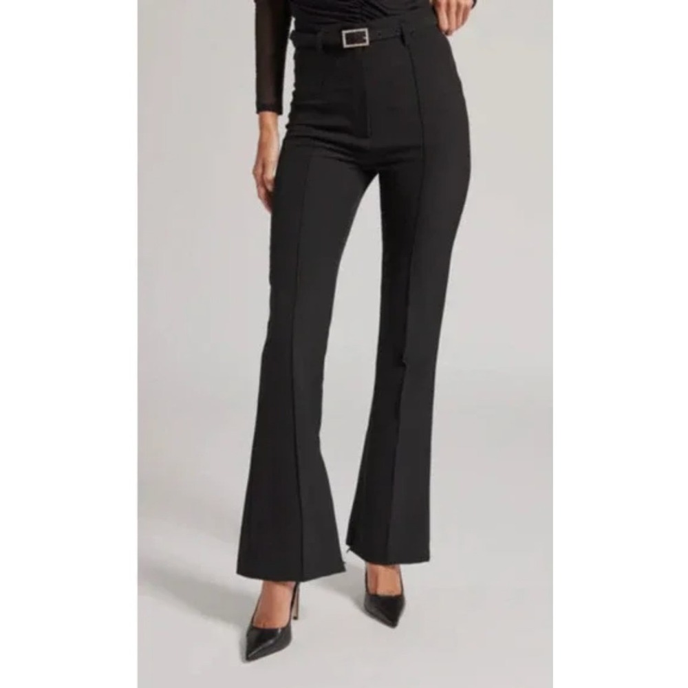 Generation Love‎ Women Leah Crepe Pant 10 Black High Waist Flare Leg Front Seam